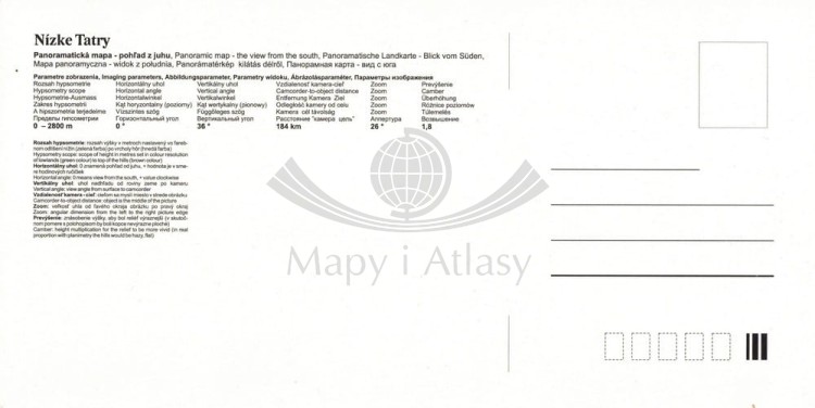 Niżne Tatry. Mapa panoramiczna z efektem 3D w formie pocztówki. Druga strona