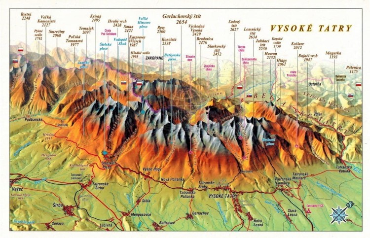 Tatry Wysokie. Mapa panoramiczna z efektem 3D w formie pocztówki