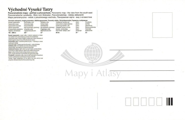 Tatry Wysokie. Mapa panoramiczna z efektem 3D w formie pocztówki. Druga strona