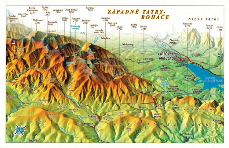 Tatry Zachodnie - Rohacze. Mapa panoramiczna z efektem 3D w formie pocztówki