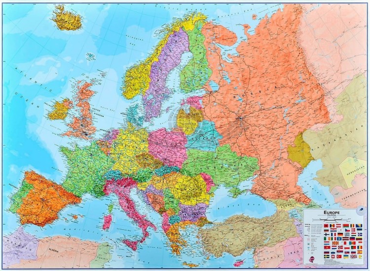 Europa 1:3 200 000. Mapa polityczno-drogowa magnetyczna. Rama alu SLIM