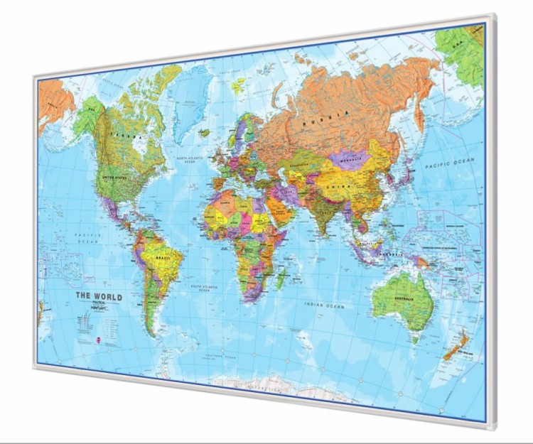 Świat 1:20 000 000. Mapa polityczna do wpinania. Rama alu SLIM