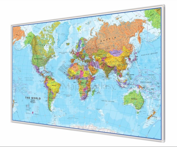 Świat 1:20 000 000. Mapa polityczna magnetyczna. Rama alu SLIM
