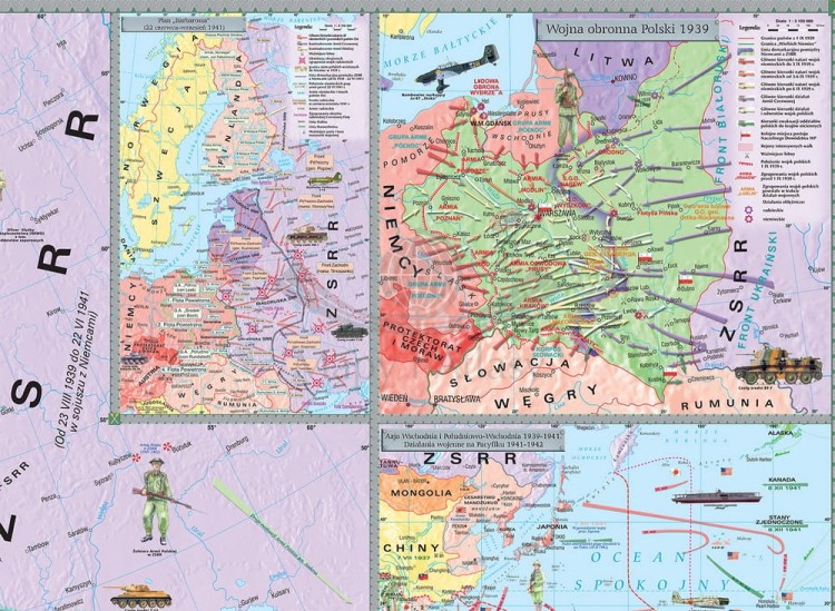 II Wojna Światowa 1939-1942. Mapa ścienna wydawnictwa Meridian. Fragment 2