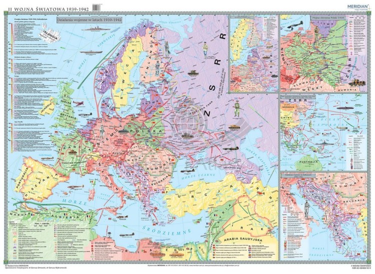 II Wojna Światowa 1939-1942. Mapa ścienna wydawnictwa Meridian