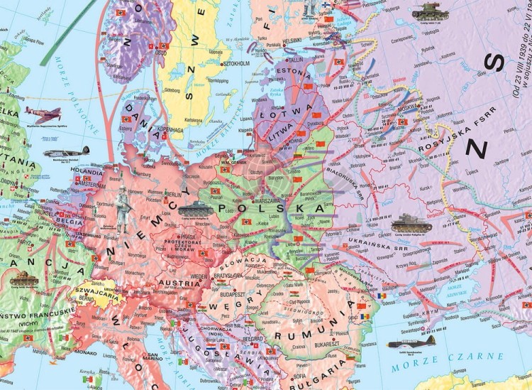 II Wojna Światowa 1939-1942. Mapa ścienna wydawnictwa Meridian. Fragment 1
