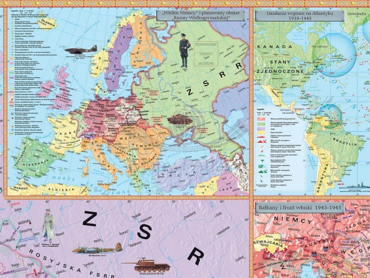 II Wojna Światowa 1943-1945. Mapa ścienna wydawnictwa Meridian. Fragment 2