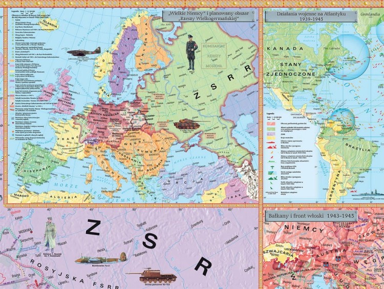 II Wojna Światowa 1943-1945. Mapa ścienna wydawnictwa Meridian. Fragment 2