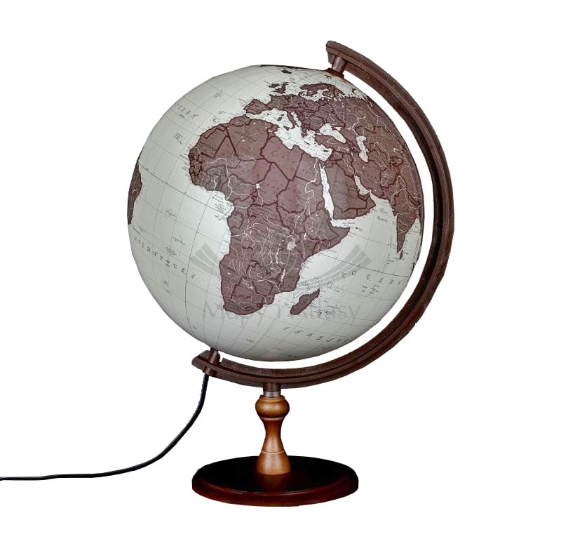 Globus antyczny 32 cm. Podświetlany. Drewniana stopka