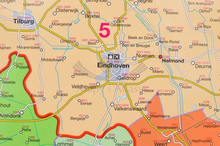 Beneluks 1:420 000. Belgia, Holandia, Luksemburg. Mapa administracyjna z kodami pocztowymi w ramie drewnianej. Wydawnictwo: Stiefel. Fragment 4