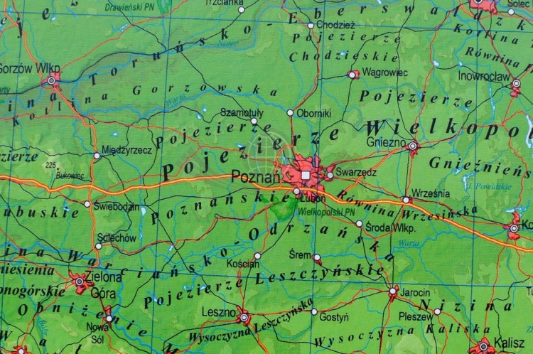 Polska. Mapa fizyczna i administracyjna. Podkładka na biurko. Fragment 13