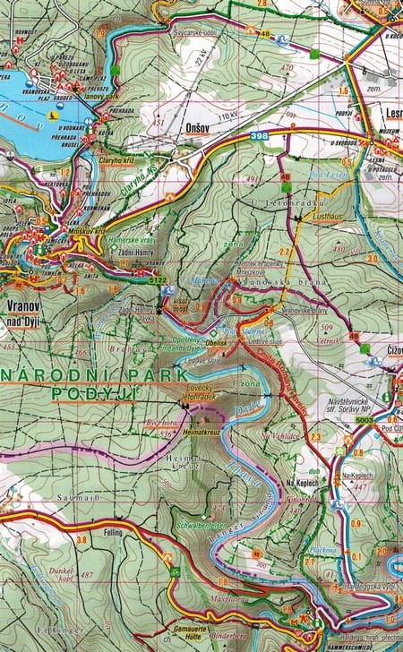 Zapora Wranowska / Podyji - Thayatal, Vranovska prehrada. Mapa turystyczna 53 wydawnictwa Shocart. Fragment 1