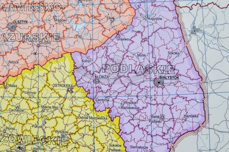 Polska. Mapa fizyczna i administracyjna. Podkładka na biurko. Fragment 5