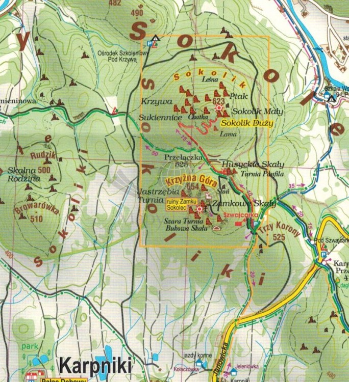 Rudawy Janowickie 1:25 000. Laminowana mapa turystyczna wydawnictwa Galileos. Fragment 3