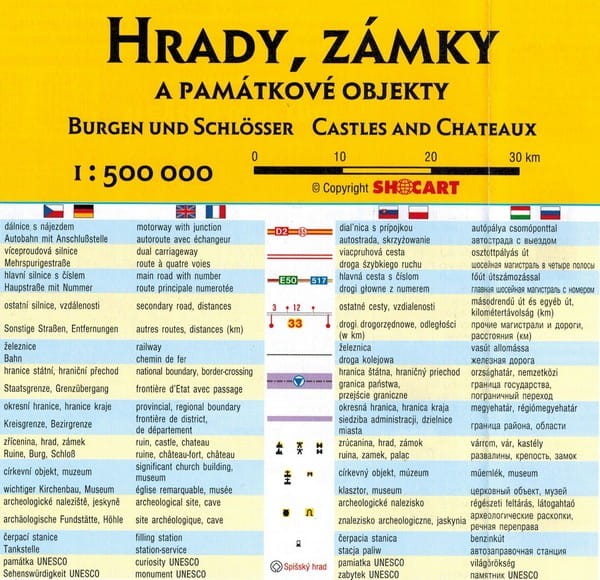 Słowacja 1:500 000. Zamki i pałace. Mapa samochodowo-turystyczna wydawnictwa Shocart. Legenda