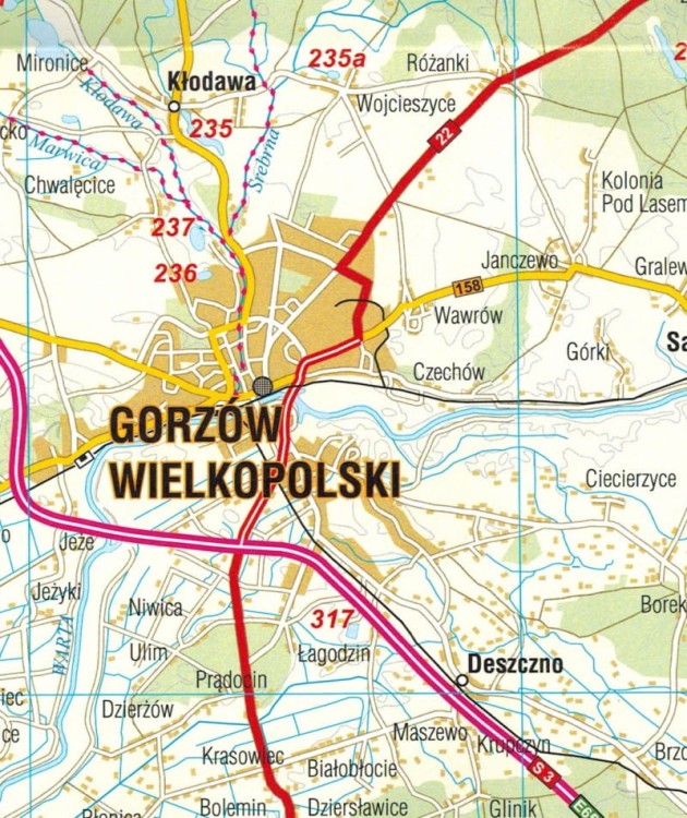Mapa wód wędkarskich. Okręg Gorzowski wydawnictwa BiK. Fragment 1
