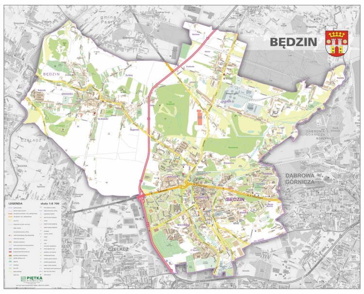 Będzin 1:8 700. Mapa ścienna
