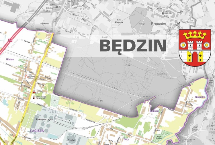 Będzin 1:8 700. Mapa ścienna. Fragment 1