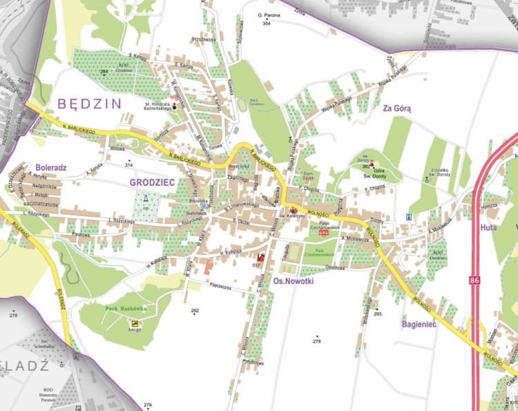 Będzin 1:8 700. Mapa ścienna. Fragment 2