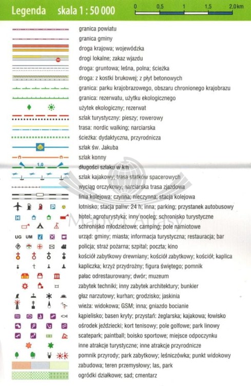 Szwajcaria Kaszubska 1: 50 000. Mapa turystyczna wydawnictwa Galileos. Legenda