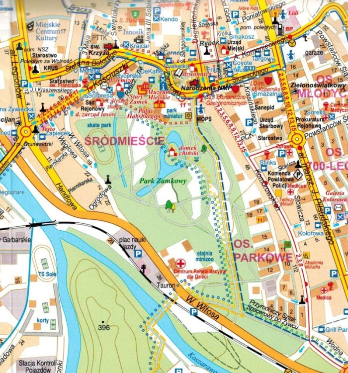 Szczyrk, Żywiec i okolice 1:25 000. Plan miasta / Mapa turystyczna wydawnictwa Galileos. Plan miasta - fragment
