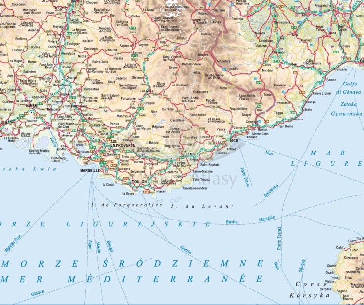 Francja 1:1 000 000. Mapa ścienna drogowa. Fragment 3