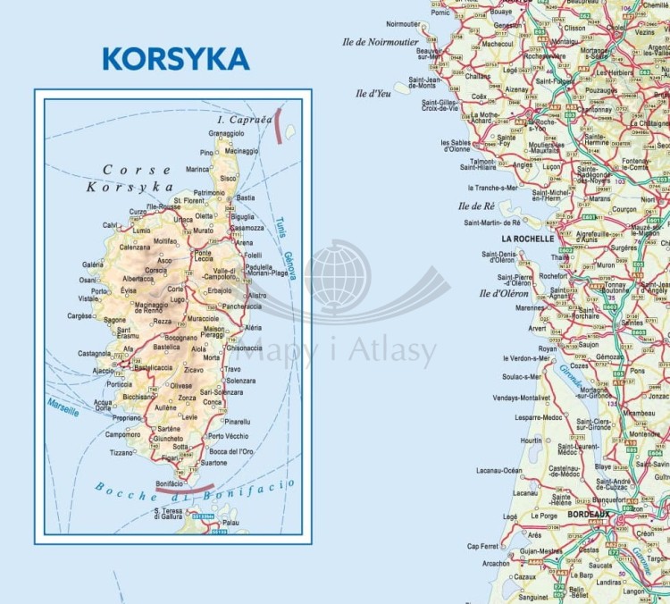 Francja 1:1 000 000. Mapa ścienna drogowa. Fragment 5