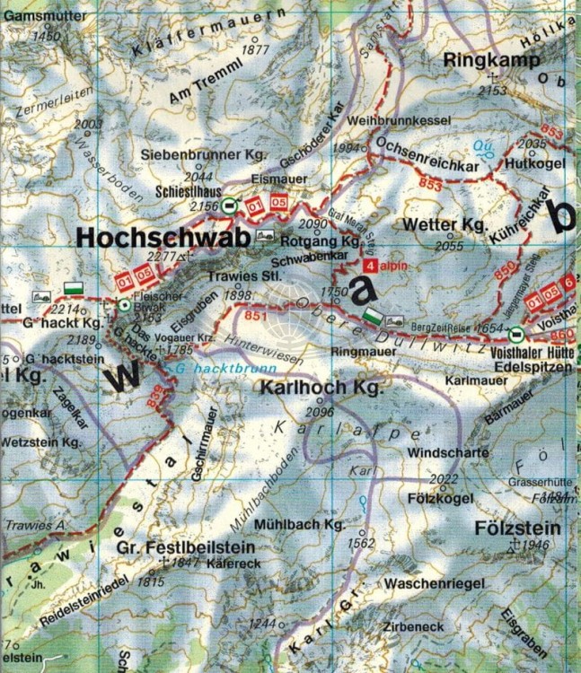 Hochschwab, Veitschalpe, Eisenerz, Bruck a.d. Mur 1:50 000. Mapa turystyczna WK 041 wydawnictwa Freytag & Berndt. Fragment 1