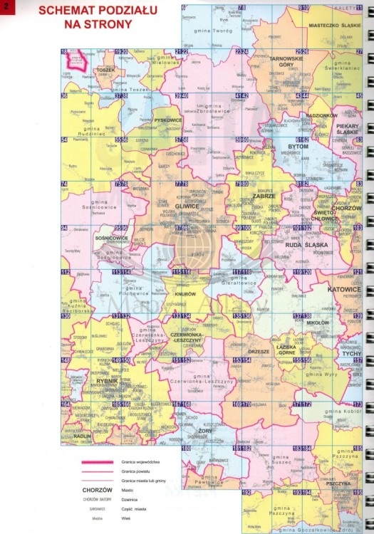 Województwo śląskie. Górny Śląsk i Zagłębie. Atlas samochodowy wydawnictwa Piętka. Skorowidz arkuszy 1