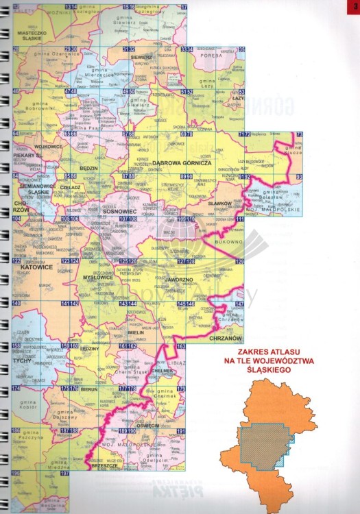 Województwo śląskie. Górny Śląsk i Zagłębie. Atlas samochodowy wydawnictwa Piętka. Skorowidz arkuszy 2