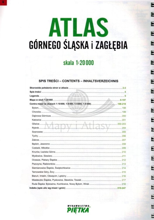 Województwo śląskie. Górny Śląsk i Zagłębie. Atlas samochodowy wydawnictwa Piętka. Spis treści