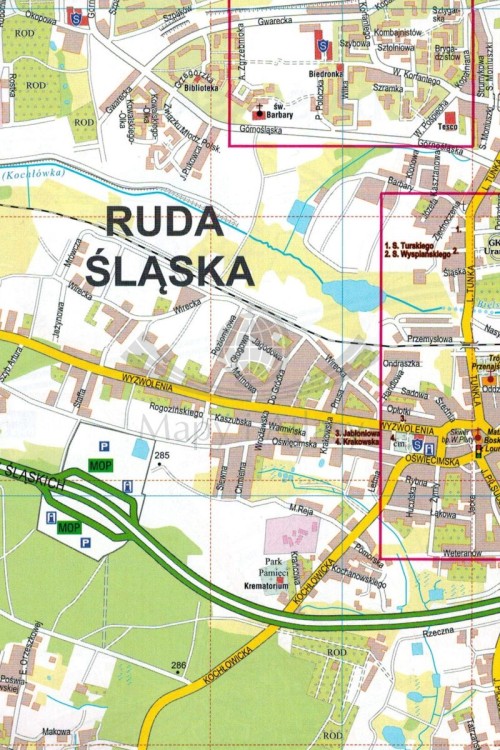Województwo śląskie. Górny Śląsk i Zagłębie. Atlas samochodowy wydawnictwa Piętka. Przykładowy arkusz 2 - fragment