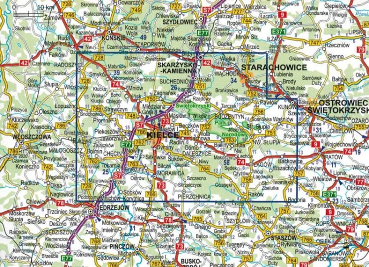Góry Świętokrzyskie 1:75 000. Mapa turystyczna wydawnictwa ExpressMap. Zasięg