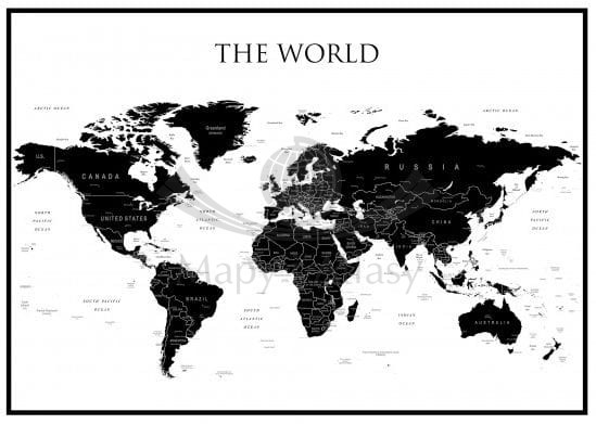 The World. Mapa MIDI polityczna, konturowa w ramie drewnianej. Wydawnictwo: ArtGlob