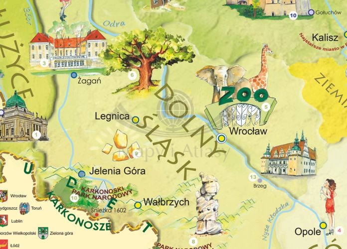 Polska Młodego Odkrywcy. Naklejka, mapa ścienna dla dzieci. Producent: ArtGlob. Fragment 5