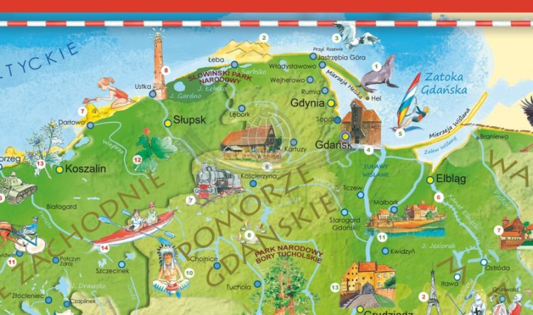 Polska Młodego Odkrywcy. Naklejka XXL, mapa ścienna dla dzieci. Producent: ArtGlob. Fragment 2