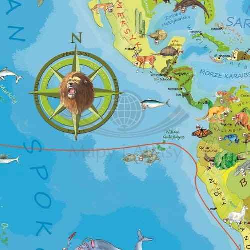 Zwierzęta Świata Młodego Odkrywcy. Naklejka XL, mapa ścienna dla dzieci. Producent: ArtGlob. Fragment 1
