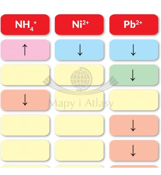 Tabela rozpuszczalności związków. Naklejka M, plansza edukacyjna. ArtGlob. Fragment 2