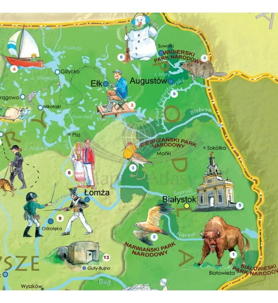 Polska Młodego Odkrywcy. Mapa dla dzieci S w ramie drewnianej. Producent: ArtGlob. Fragment 4