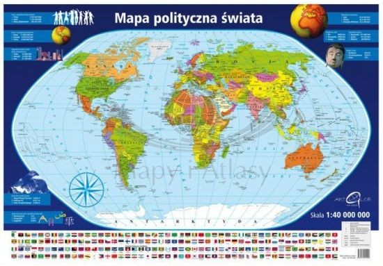 Świat 1:40 000 000. Mapa polityczna w wersji magnetycznej. Producent: ArtGlob