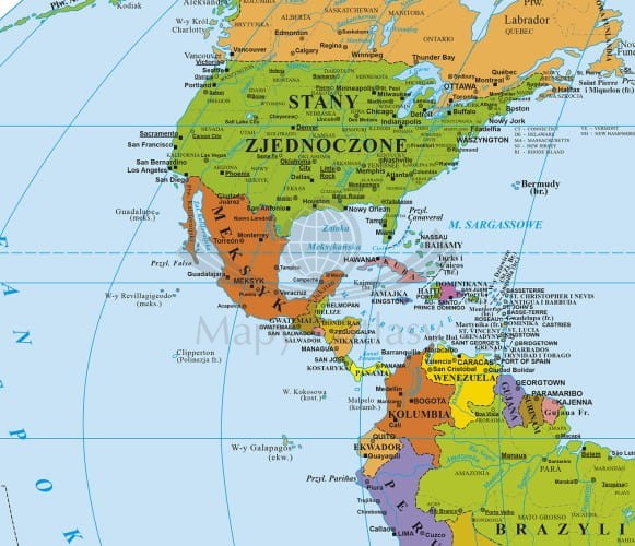 Świat 1:40 000 000. Mapa polityczna w wersji magnetycznej. Producent: ArtGlob. Fragment 2