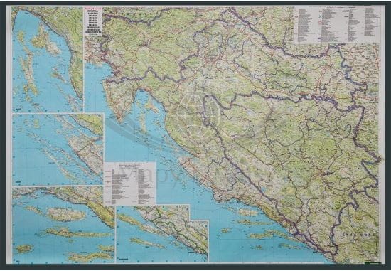 Chorwacja, Słowenia, Bośnia i Hercegowina. Mapa fizyczno-drogowa. Wersja do wpinania. FB