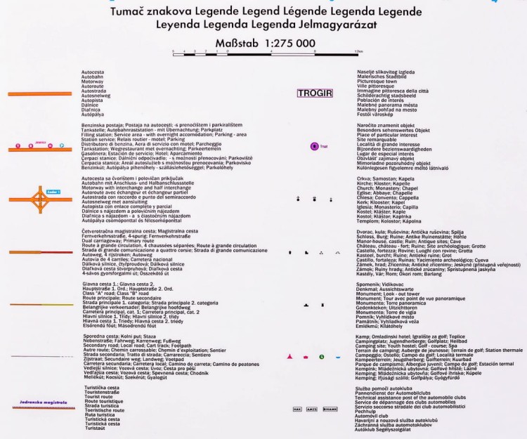Chorwacja, Słowenia, Bośnia i Hercegowina. Mapa fizyczno-drogowa w wersji do wpinania wydawnictwa Freytag & Berndt. Legenda 1