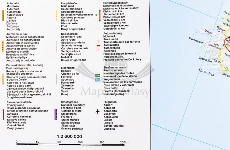 Europa 1: 2 600 000. Mapa drogowo-fizyczna w wersji do wpinania wydawnictwa Freytag & Berndt. Legenda