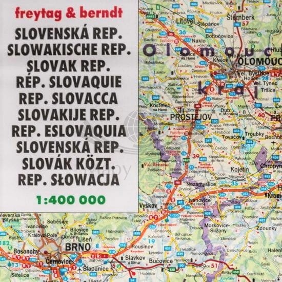 Słowacja 1:400 000 . Mapa drogowa w ramie drewnianej wydawnictwa Freytag & Berndt. Fragment 1