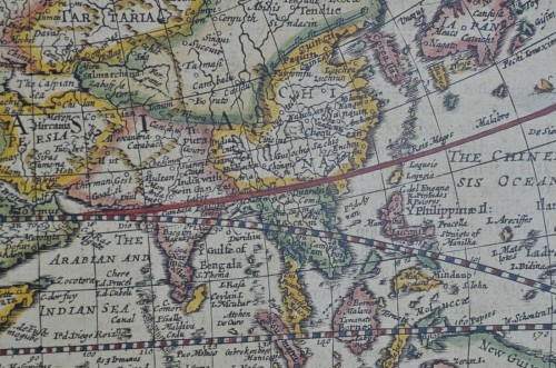 Świat z 1651 roku. Mapa antyczna w ramie drewnianej. Fragment 1