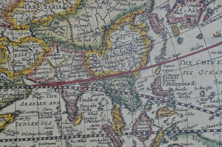 Świat z 1651 roku. Mapa antyczna w ramie drewnianej. Fragment 1