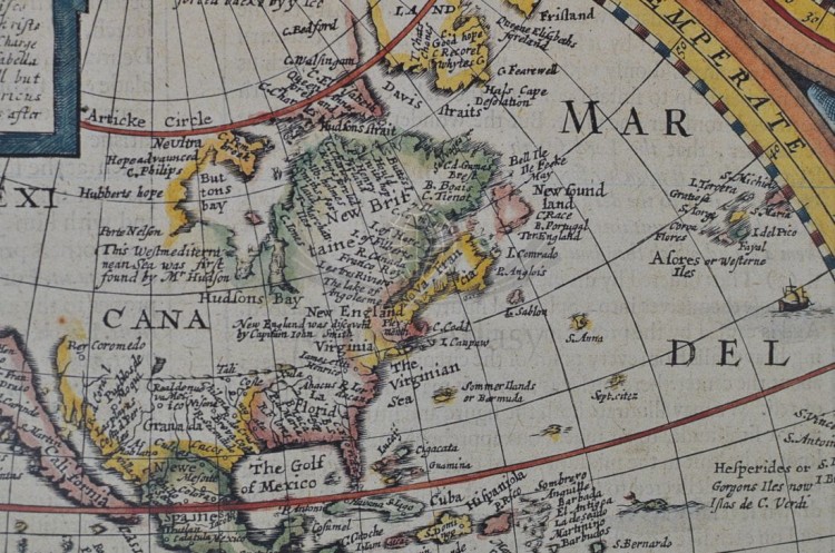 Świat z 1651 roku. Mapa antyczna w ramie drewnianej. Fragment 2