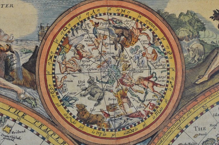 Świat z 1651 roku. Mapa antyczna w ramie drewnianej. Fragment 3
