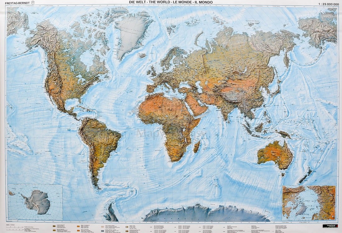 Świat 1:25 000 000. Arkusz, mapa ścienna fizyczna. FB